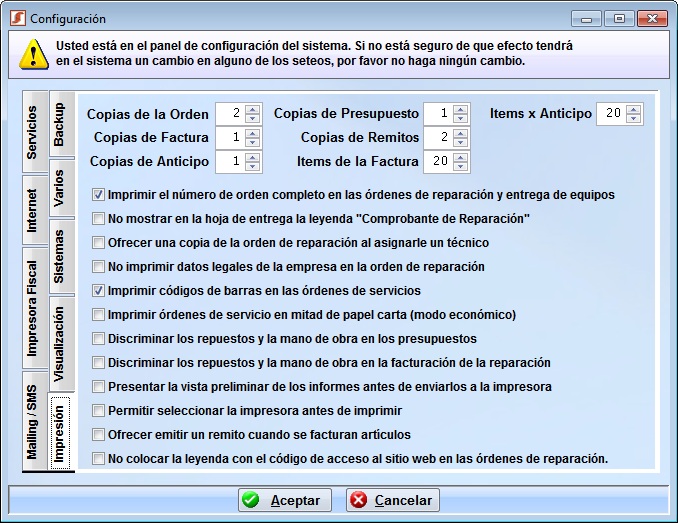 Configuración del sistema