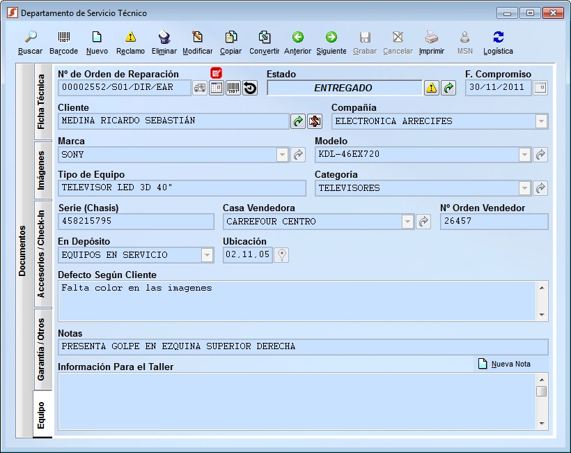 Ordenes de servicio técnico